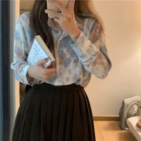 Áo sơ mi nữ tay dài màu xanh nước sơn dàu ulzzang