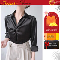 Áo Sơ mi nữ tay lỡ kiểu dáng xoắn ngực