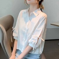 Áo Sơ Mi Nữ Tay Lửng Cột Nơ Dáng Rộng Thoáng Khí Phong Cách Mới Cho Nữ, Hàng Quảng Châu Cao Cấp 2023