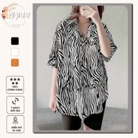 Áo sơ mi nữ tay lửng hoạ tiết báo ngựa vằn cá tính nữ kiểu đẹp sang chảnh bigsize HIJUNE OSM03