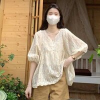 áo sơ mi nữ tay ngắn Áo sơ mi hoa nhỏ ngọt ngào kiểu Pháp cỡ lớn áo sơ mi nữ cao cấp mùa hè mẫu mới 2025 áo tôn dáng gầy che da thịt MM mập