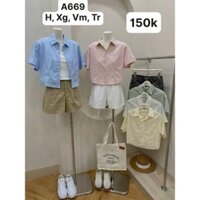 Áo Sơ Mi Nữ Tay Ngắn Crop 1 Túi  XONXENSHOP  Mã A669