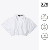 Áo Sơ Mi Nữ Tay Ngắn Dáng Crop Top Thiết Kế Phối Thun Nhún Eo Thời Trang X70 - 00580047