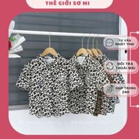 Áo Sơ Mi Nữ Tay Ngắn Kiểu Croptop Phối Da Beo 2nắp Túi Form Freesize,Chất Vải Kaki Nhung Mềm,Thoải Mái