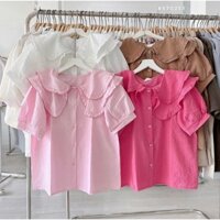 Áo sơ mi nữ tay ngắn MiLa cổ 2 lá bèo chất vải xốp hàn,