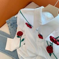 Áo sơ mi nữ thời trang mỏng 1492 phong cách Hàn Quốc cao cấp, cảm giác tốt, đánh giá ba chiều, rộng rãi, độc đáo, màu trắng [Áo sơ mi thời trang nữ mùa thu Rose Niche 72WF