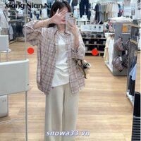 Áo Sơ Mi Nữ Thường Ngày Kẻ Sọc Màu Hồng Ruy Băng Áo Sơ Mi Ve Áo Tay Dài