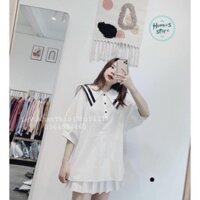 Áo Sơ Mi Nữ Thủy Thủ , Áo Sơmi Trắng Nữ Cổ Phối Màu HMF012