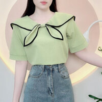 Áo sơ mi nữ Thủy thủ viền xinh xắn nhỏ gọn chất liệu mát   LAMO-B1298