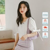 Áo sơ mi nữ trắng croptop Chunxuu, thiết kế tay buộc nơ thời trang - SM109K2