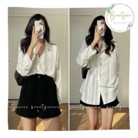 Áo sơ mi nữ trắng dài tay chất lụa hàn tay dài form rộng đuôi tôm  - Áo sơ mi cộc tay chất đũi cổ vest