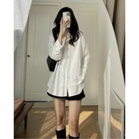Áo sơ mi nữ trắng dài tay form rộng 70kg khoác ngoài đi biển. Áo sơ mi nữ trắng dài tay chất Lụa Hàn oversize