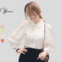 Áo Sơ Mi Nữ trắng tay bồng giấu cúc WEXUU, áo kiểu nữ công sở thời trang chất đẹp thoáng mát - SM12