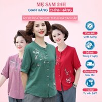 Áo sơ mi nữ trung niên cổ tròn tay lỡ thêu hoa tặng Mẹ form rộng bigsize chất liệu cao cấp mát mẻ Mẹ Sam 24h SMH.62