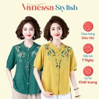 Áo sơ mi nữ trung niên thêu hoa tặng Mẹ chất liệu cao cấp form rộng bigsize che khuyết điểm Vanessa Stylish SMH.60