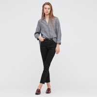 Áo sơ mi nữ  vải thô chui đầu Polo kẻ sọc dọc xinh xắn, thanh lịch của Uniqlo