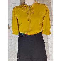 Áo Sơ Mi Nữ Vàng Chanh Nơ Hoa Tay Lỡ