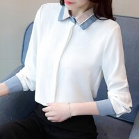 Áo Sơ Mi Nữ Viền Cổ Và Tay - Xanh nhạt - XL
