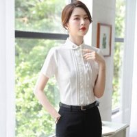 Áo Sơ Mi Nữ VNXK Cao Cấp SM261 - Áo Công Sở Thiết Kế Vải Lụa Ngắn Tay Cổ Ssen Phối Bèo Nẹp Sang Trọng - TINI Shop