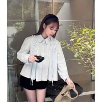 Áo Sơ Mi Nữ.Áo sơ mi nữ form babydoll, Áo Sơ mi bèo vai rút tay dài bồng bo gấu xinh xắn siêu tôn dáng