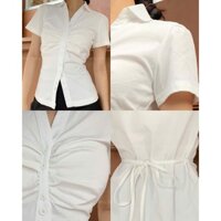 Áo sơ mi ôm body nhún ngực có thắt eo cột nơ NHASI áo sơ mi cổ cánh sen tay con công sở