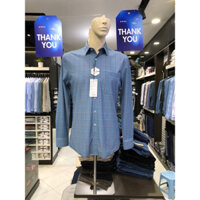 Áo sơ mi owen dài tay màu xanh navy nâu kẻ caro regular fit vải knit dòng cao cấp AR221043DT
