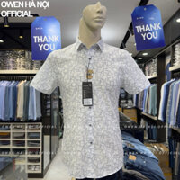 Áo sơ mi Owen ngắn tay màu trắng họa tiết slim fit vạt bầu vải sợi tre AS240065N