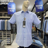Áo sơ mi Owen ngắn tay màu xanh nhạt kẻ regular fit vạt bầu vải sợi tre AR240066NT và AR240058NT