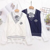 Áo Sơ Mi Phong Cách Học Đường, Áo Len, Áo Gilê, Áo Ba Lỗ, Bộ Hai Chiếc Mùa Thu Cho Nữ, Dệt Kim Dáng Nhỏ