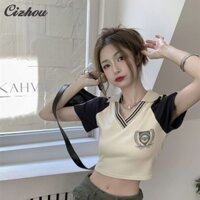 Áo sơ mi Polo mùa hè thời trang có thiết kế thêu và dây đeo dây chuyền
