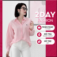 Áo sơ mi Polo nữ tay dài cổ đức thêu hoạ tiết ngựa thời trang sang chảnh 2Day