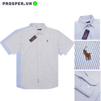 Áo Sơ Mi Ralph Lauren Logo Thêu Ngựa Phối Họa Tiết Kẻ Sọc Chất Liệu Cotton Chính Hãng Prosper -Sơ Mi Cộc Tay Kẻ Sọc Ngựa