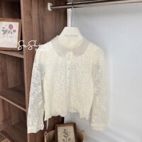 Áo Sơ Mi Ren Dài Tay,Cổ Bẻ Đính Cườm Khuy Dọc Hàng QC Nữ