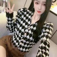 Áo sơ mi ren tay phồng cổ chữ V thiết kế phối màu ngọt ngào kiểu Pháp Hàng sẵn áo nữ mùa thu thời trang đơn giản giản giản dị tôn dáng Instagram