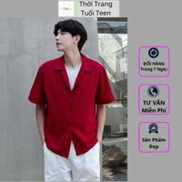 Áo sơ mi rộng cổ vest tay ngắn nam nữ unisex form hàn quốc trẻ trung sinh động vải lụa mềm mát-VRN01 - ĐỎ - L