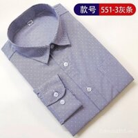 Áo sơ mi rộng rãi cho bố trung niên và người cao tuổi, không cần ủi, thoải mái, tay dài sọc, cotton nguyên chất, chống nhăn, có túi, thoáng khí
