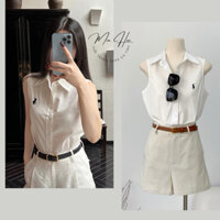 Áo sơ mi sát nách MINHEE, áo sơ mi kiểu basic thêu ngựa phong cách Hàn Quốc