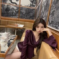 Áo sơ mi satin màu tím Áo sơ mi nữ cổ xoay phong cách eo giảm béo