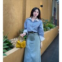 Áo Sơ Mi , Sơ Mi Kẻ Sọc Xanh phối cổ Chất Vải Cotton Lụa Phong Cách Trẻ Trung basic C88