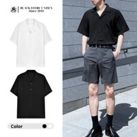 Áo Sơ Mi, Sơ Mi Trắng Đen Basic Cổ Vest, Lụa Mango, Co Dãn, Mềm Mại, Tay Ngắn, Form Rộng, Lịch Lãm | Black Store