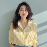 Áo sơ mi sọc dọc màu vàng trắng dành cho nữ 2024 áo sơ mi đầu xuân mới phong cách Châu Âu Áo sơ mi