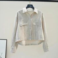 Áo sơ mi sọc màu xám dài tay áo thường ngày áo khoác xu hướng áo pop