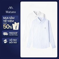 Áo sơ mi sọc tay dài thêu 4MEN form regular MATANO SM141 sọc xanh, sọc đen thanh lịch, chất vải oxford cao cấp mát mẻ