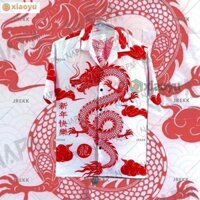 Áo sơ mi sóng trắng rồng đám mây đỏ Hawaii A1117