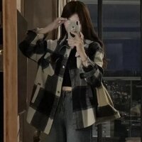 Áo sơ mi SUXI dáng rộng cỡ lớn kẻ sọc caro kiểu vintage thời trang mùa thu cho nữ