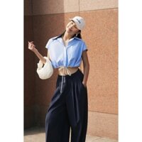 Áo sơ mi tăm xanh bo gấu vai chờm HUONG BOUTIQUE BSSM52