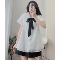 áo sơ mi tay bồng kèm nơ dáng xoè tiểu thư sẵn hàng