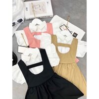 Áo sơ mi tay bồng phối váy yếm thô 2 da xịn sò