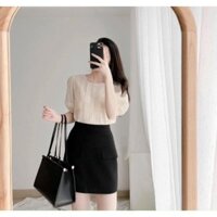 Áo sơ mi tay bồng xếp ly nếp nhỏ HINSTORE79 cộc tay chất tơ nến 2 lớp - áo sơ mi công sở nữ 088