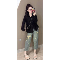 Áo Sơ Mi Tay Dài 2 Túi Chất Đũi Xước Phong Cách Hàn Quốc, Sơ Mi Nữ Freesize From Rộng Vừa